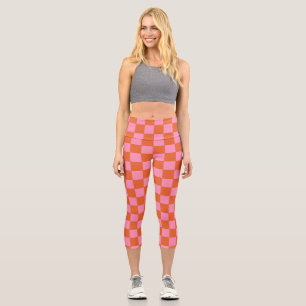 Leggings Capri à damiers orange et rose