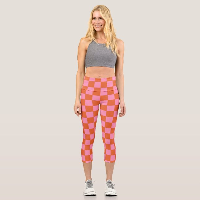 Leggings Capri à damiers orange et rose (Recto)
