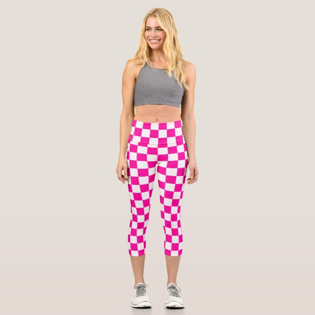 Leggings Capri à damiers rose et blanc (Recto)