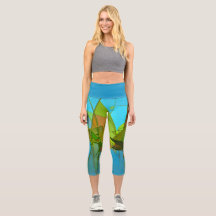 Leggings Capri Abstract Herbes Turquoise