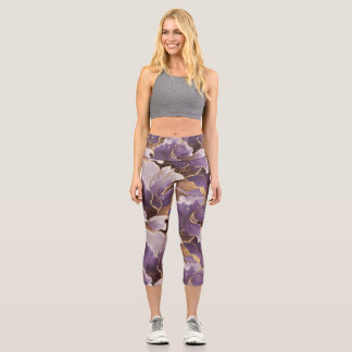 Leggings Capri abstract lavender and gold
