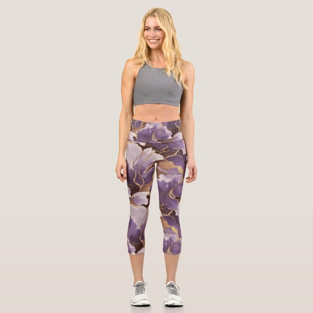 Leggings Capri abstract lavender and gold (Recto)