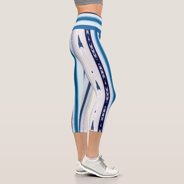 Leggings Capri Abstract Symphony in Blue 5 (Vertical Lines) (Droite)