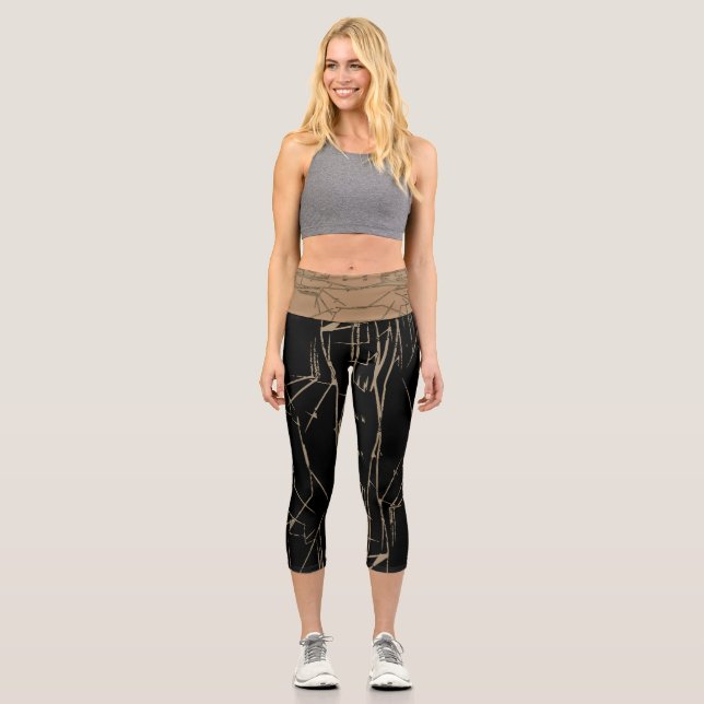 Leggings Capri Abstrait Black_Beige Yoga Capris Par JOYA EVE (Recto)