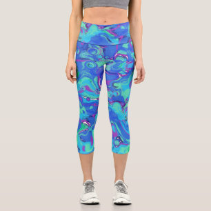 Leggings Capri Abstrait en bleus, verts et violets