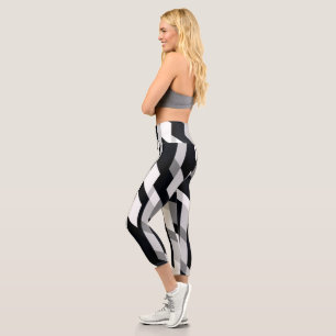 Leggings Capri Abstrait En Noir Et Blanc