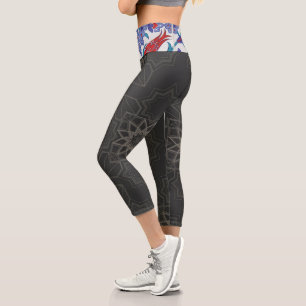 Leggings Capri Abstrait Et Fleurs   Zazzle_Growshop.