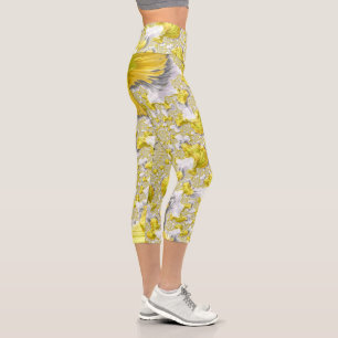 Leggings Capri Abstrait jaune doré symétrique fractal