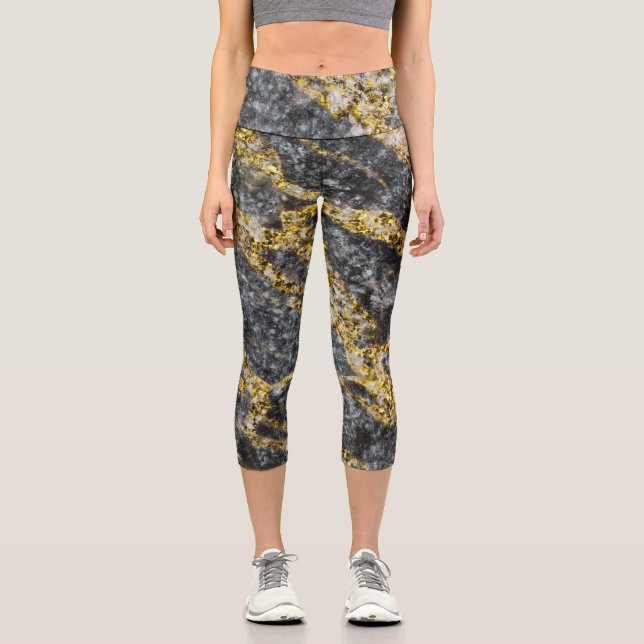 Leggings Capri Abstrait or étincelle texture rocheuse (Recto)