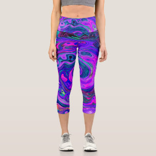 Leggings Capri Abstrait Rétro Groovy Tourbillon Magenta et Violet