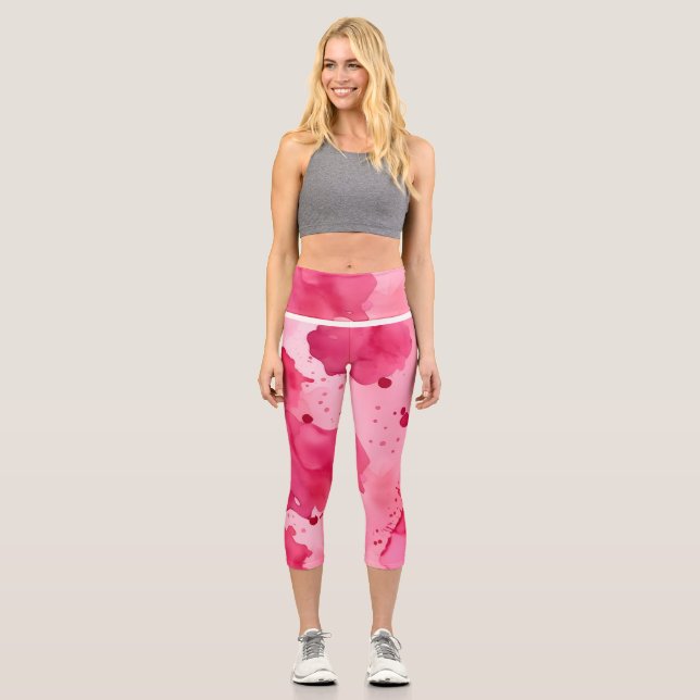 Leggings Capri Abstrait rose sur rose (Recto)