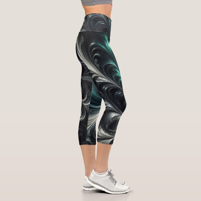 Leggings Capri Abstrait vert, argent et noir (Droite)