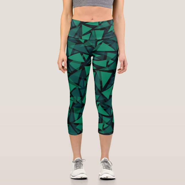 Leggings Capri Abstrait vert émeraude polygonale motif jeter pil (Recto)