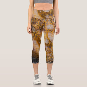 Leggings Capri Abstraite bronze texture de roche minérale blanche