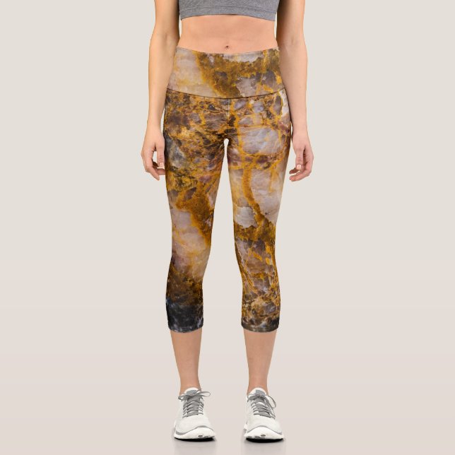 Leggings Capri Abstraite bronze texture de roche minérale blanche (Recto)