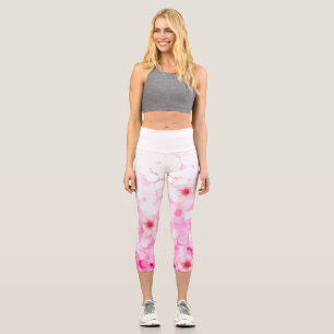 Leggings Capri Abstraite fleur de cerisier rose et blanc