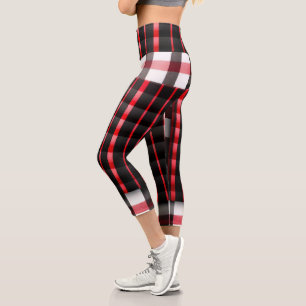 Leggings Capri Abstraite Rouge Noir Plaid Collection moderne