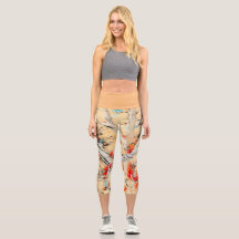 Leggings Capri Abstraits de Couleur Dorée