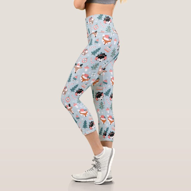 Leggings Capri Adorable Bois Noël Animal Visages Motif (Gauche)
