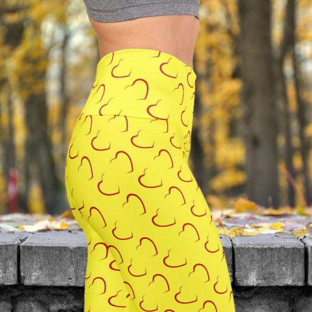 Leggings Capri Adorable Coeurs d'Amour Jaune Motif Yoga (Love Hearts on Daffodil )