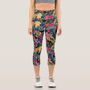 Leggings Capri Affaire mixte Floral Leaves Berry Watercolor