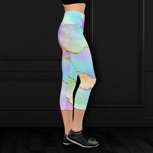 Leggings Capri Agate Holo   Faux Iridescente Pastel Ombre Marble