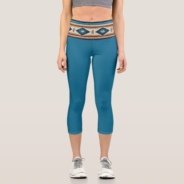 Leggings Capri "AGUA BAND / TEAL" Capris taille haute  (Recto)
