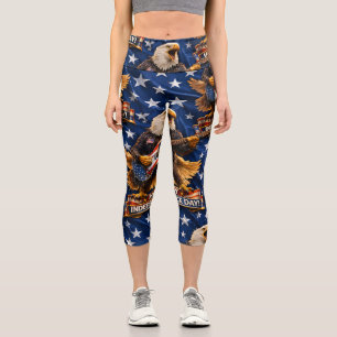 Leggings Capri Aigle américain patriotique et étoiles taille haut