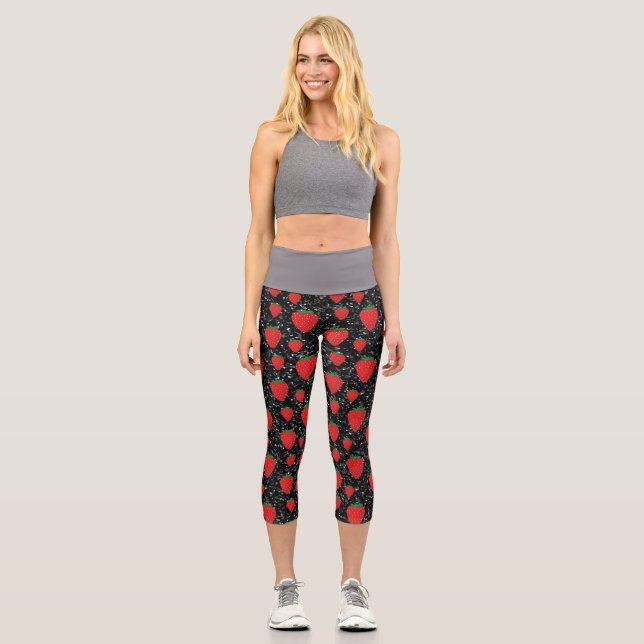 Leggings Capri Amateurs de fruits rouges fraises élégants doux (Recto)