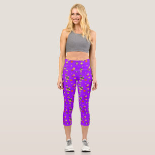 Leggings Capri Amour, coeur, drôle, fille émoji sur le néon viole