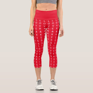 Leggings Capri amour et baisers, design graphique rouge amusant