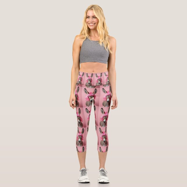 Leggings Capri âne avec une perruque rose (Recto)