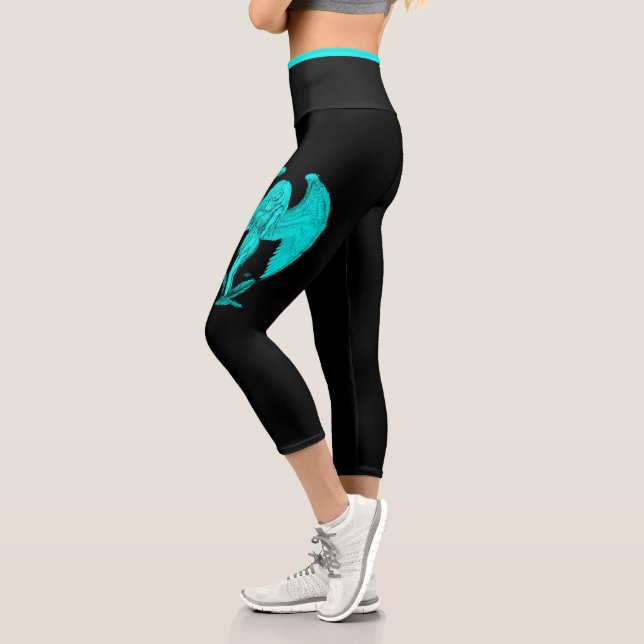 Leggings Capri Angel, Noir et Vert Design (Gauche)