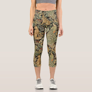 LEGGINGS CAPRI ANIMAUX DE LA FORÊT, RENARD, PAON, LIÈVRE SUR FOND