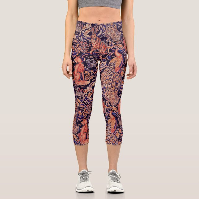 LEGGINGS CAPRI ANIMAUX FORESTIERS, FOX, PEACOCK, HARE ROSE BLEU F (Recto)