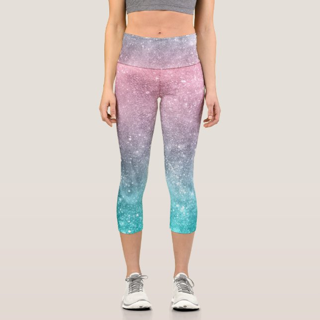 Leggings Capri Aqua bleu rose galaxie marine abstraite (Recto)