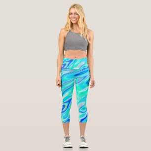 Leggings Capri Aqua Blue Marble Texture Abstrait Motif liquide