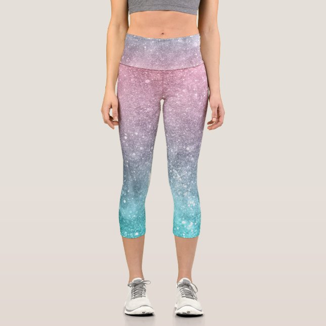 Leggings Capri Aqua blue Pink ombre mer galaxie abstraite (Recto)