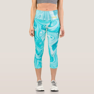 Leggings Capri Aqua Swirls INITIALES Ocean Water Beach Amusement