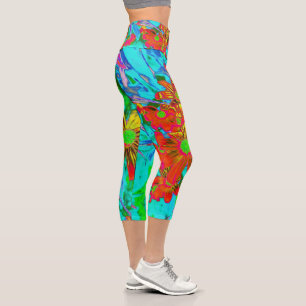Leggings Capri Aqua Tropical aux fleurs jaunes et orange