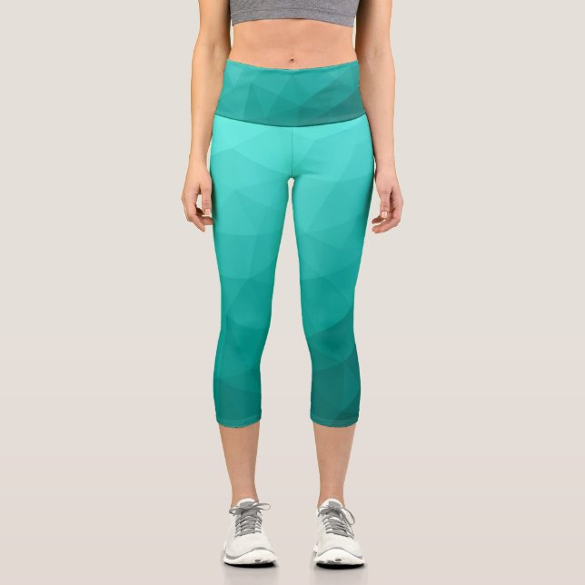Leggings Capri Aqua Turquoise Gradient Motif géométrique (Recto)