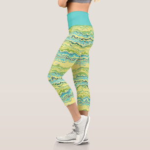 Leggings Capri Aqua Turquoise Lime Green Minéraux Motif d'âge