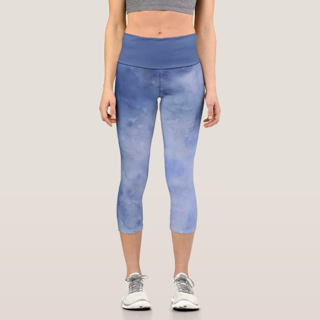 Leggings Capri Aquarelle Bleu et Blanc (Recto)