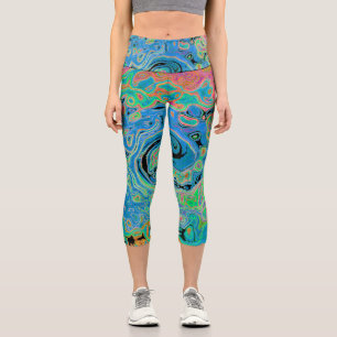 Leggings Capri Aquarelle bleu Super Abstrait rétro liquide