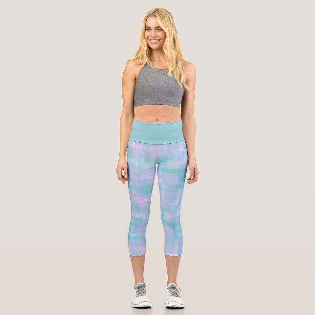 Leggings Capri Aquarelle bleu violet rose moderne (Recto)