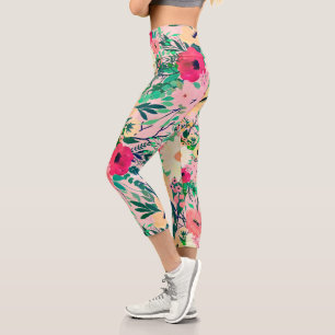Leggings Capri Aquarelle couleur mignonne Design rose floral