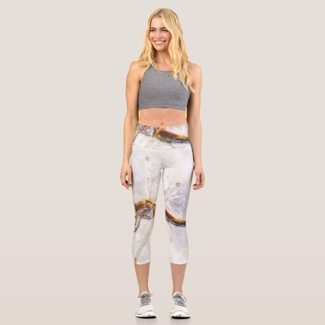 Leggings Capri Aquarelle de libellule Pastel Arrière - plan blanc (Recto)