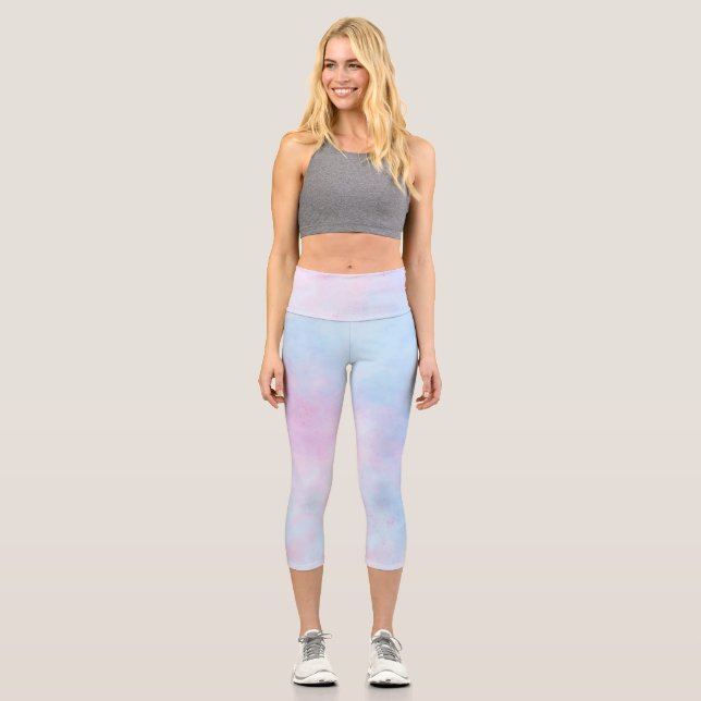 Leggings Capri Aquarelle Dreamy Rose bleu turquoise (Recto)