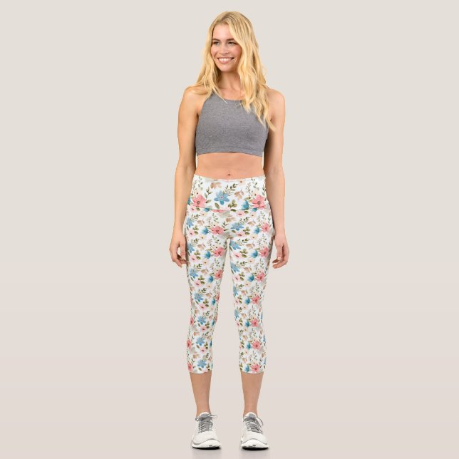 Leggings Capri Aquarelle Fleur sauvage motif floral-67676 (Recto)