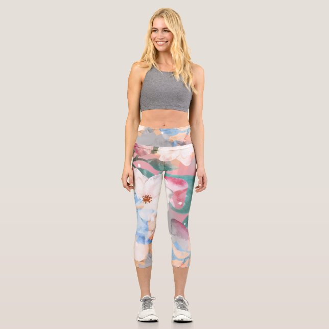 Leggings Capri Aquarelle Fleurs Abstraites 1 (Recto)